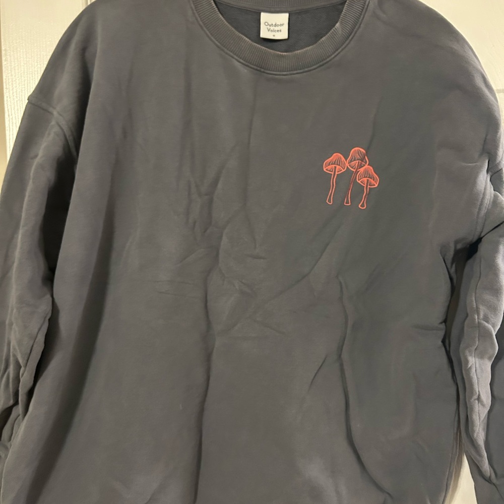 Outdoor Voices Gray Sweatshirt with Mushroom Design